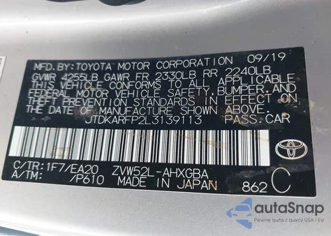 2020 Toyota Prius Prime Xle z USA, uszkodzony, nr VIN JTDKARFP2L3139113